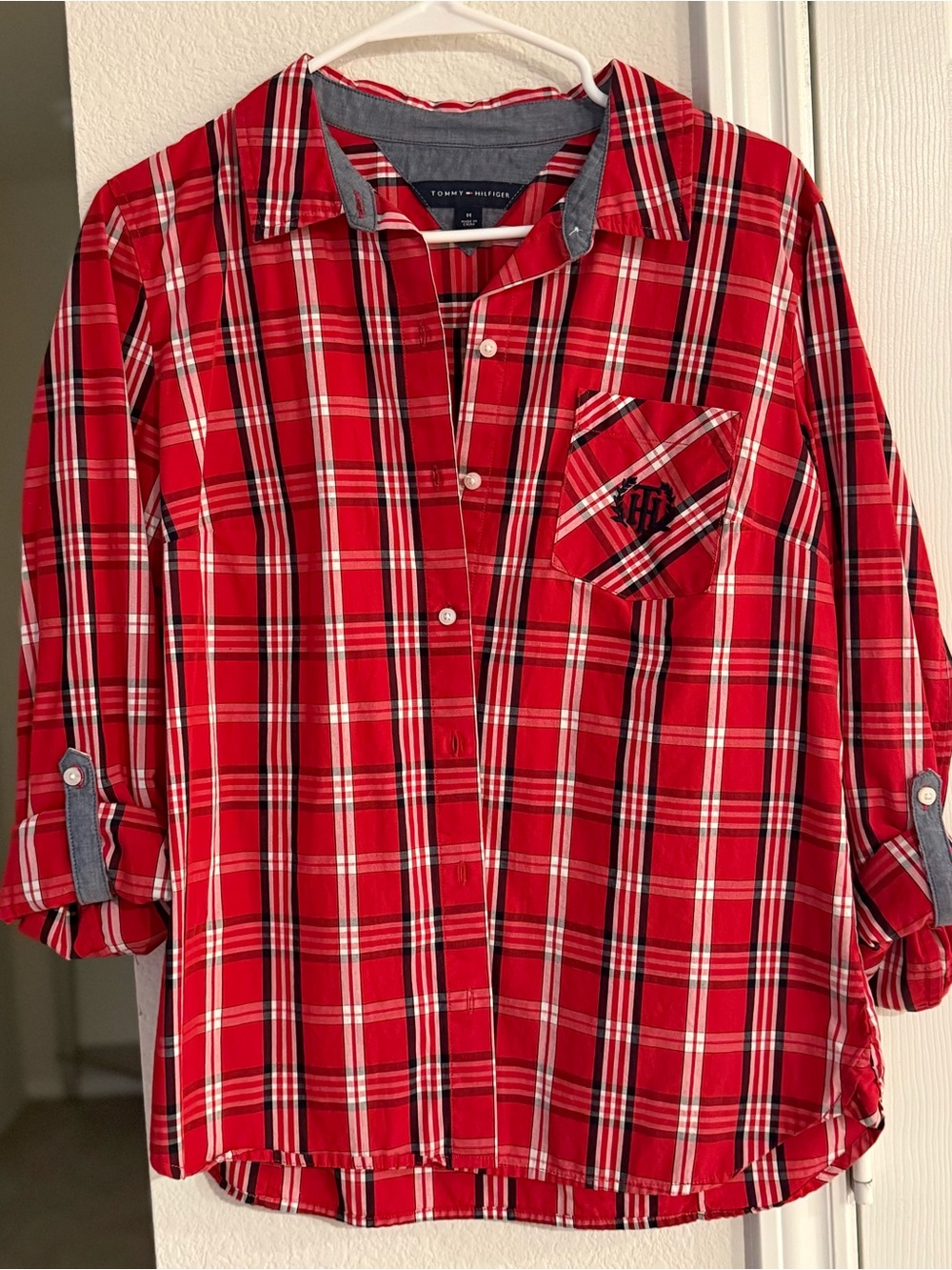 Tommy Hilfiger Red Black White Plaid Button-Up Shirt